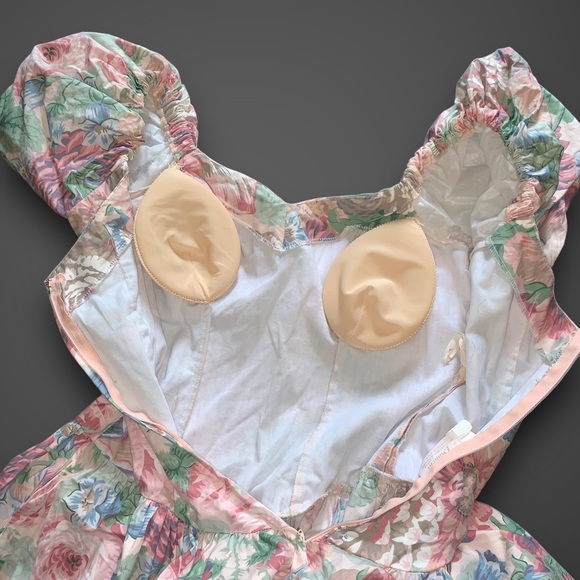v i n t a g e : Floral Victorian Cottagecore Pastel Puff Sleeve Basque Dress - Picture 11 of 16